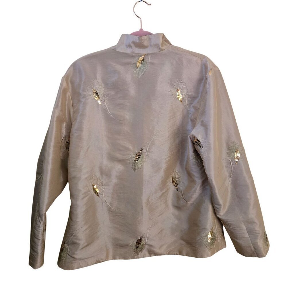 Stunning Unique Beige Sequined Embroidered Asian Inspired Kimono Size M - Picture 3 of 6